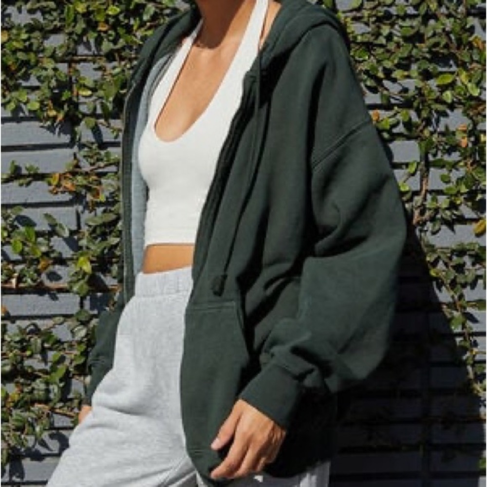 John Galt Oversized Zip Up Sweatshirt - Green - LAST CHANCE